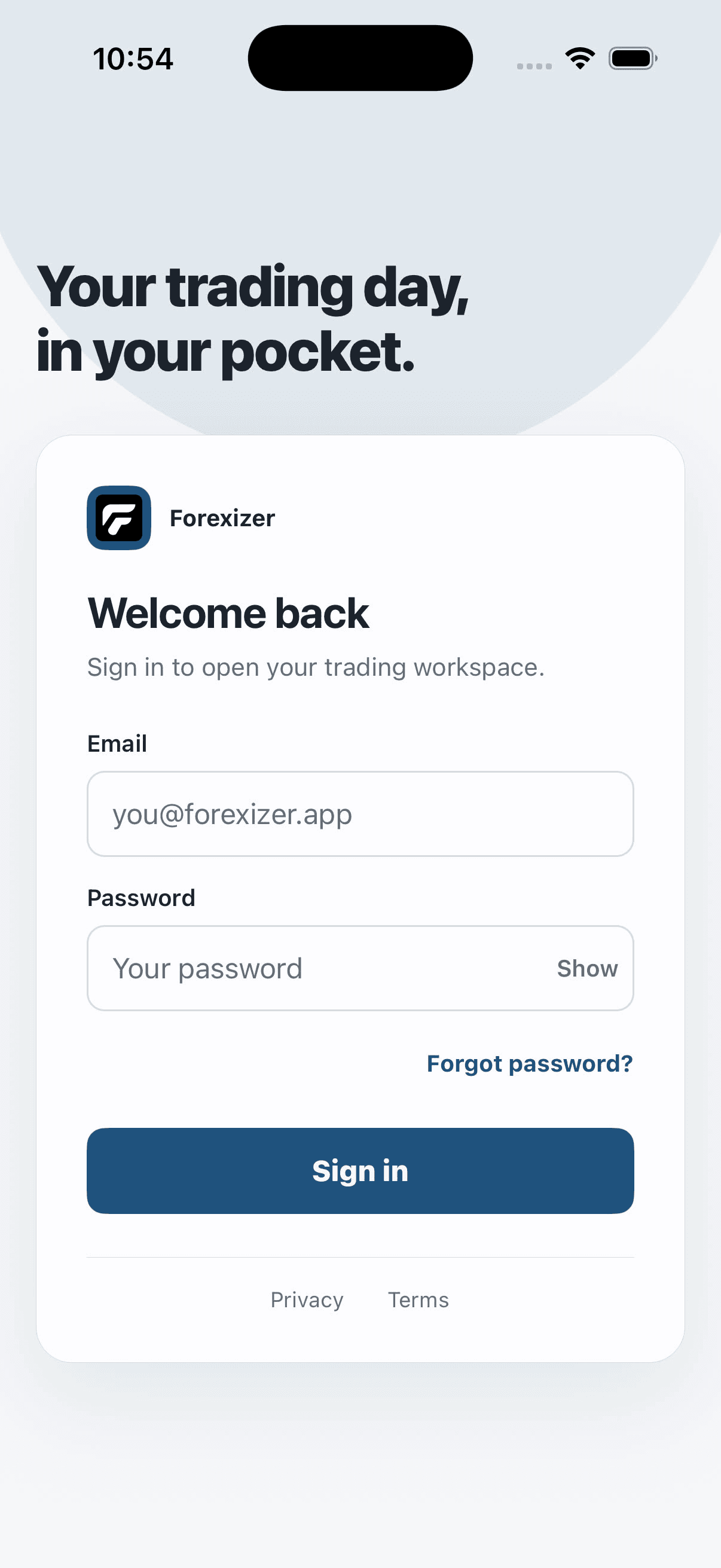 Planned Command Center mobile app sign-in screen